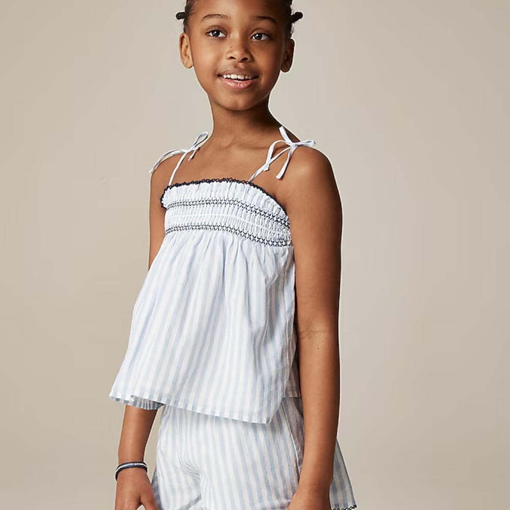 NWT Girls' tie-shoulder smocked tank top in cotton voile stripe